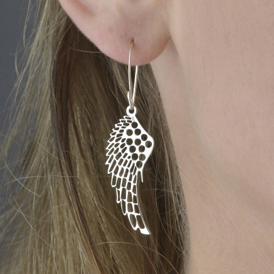 Laser Cut Sterling Silver Angel Wing Earrings By Tales From The Laser Cut Sterling Silver Angel Wing Earrings