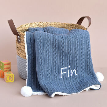 Personalised Dark Blue Knit Baby Blanket, 9 of 12