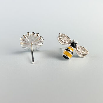 Sterling Silver Bumblebee And Daisy Stud Earrings, 4 of 8