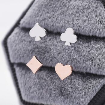 Card Suit Poker Set Stud Earrings In Sterling Silver, 2 of 11