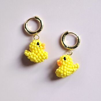 18ct Gold Plated Bead Rubber Duck Huggie Earrings, 2 of 4
