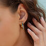 Textured Gold Floral Hoop Earring Amethyst Colour, thumbnail 4 of 5