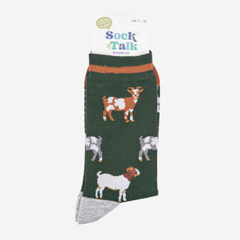 Goat Farm Animals Bamboo Socks Men's Khaki Green, 4 of 4