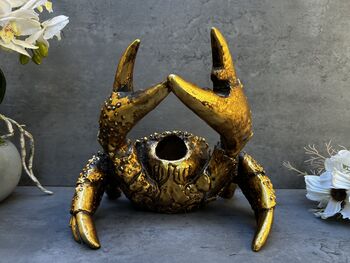 Drunken Crab Wine Bottle Holder Aged Gold Freestanding, 3 of 12