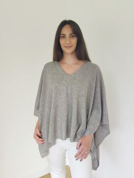 Pure Cashmere Women V Neck Poncho One Size, 4 of 12