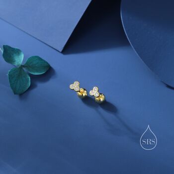 Extra Tiny Three Cz Screw Back Earrings In Sterling Silver, 2 of 11