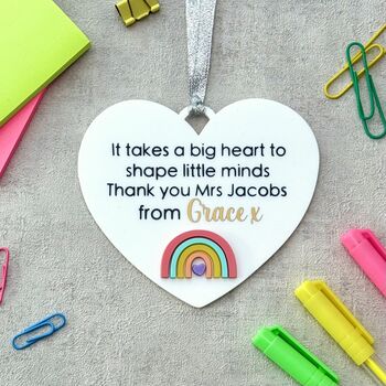 Teacher Thank You Gift, Personalised Heart With Rainbow Keepsake, 9 of 10