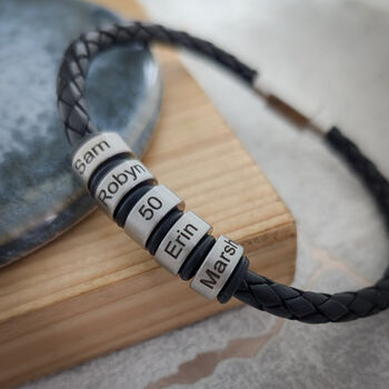 Personalised Men's Leather Bracelet – Custom Engraved Name Ring Bracelet Gift For Dad, 7 of 12