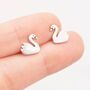 Cute Swan Stud Earrings In Sterling Silver, thumbnail 4 of 10