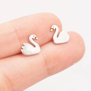 Cute Swan Stud Earrings In Sterling Silver, 4 of 10