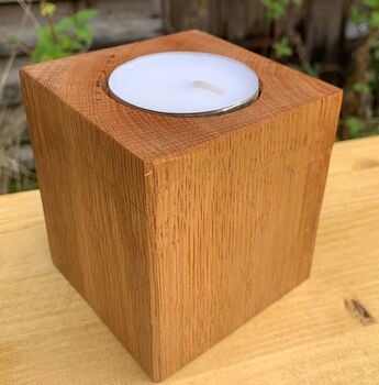 Oak Pillar Candle Holder With Extra Large Tealight, 9 of 12