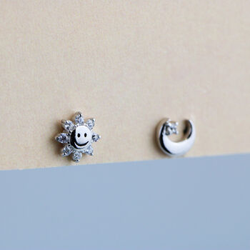 Sterling Silver Sun And Moon Stud Earrings, 6 of 7