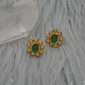 Pearl, Emerald Stud Earrings, 5 of 6