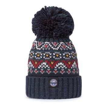 Simon Wilson Navy Fairisle Reflective Super Bobble Hat, 2 of 6