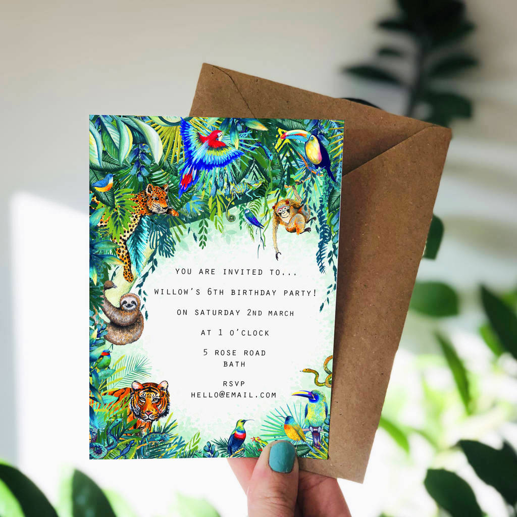Personalised Jungle Party Invitations By Charlotte Jones Design