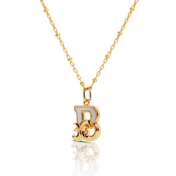 Gold Plated B Initial Necklace With Mother Of Pearl, 2 of 6
