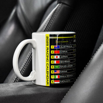 Grand Prix 2025 Season Racing Calendar Mug Neon Edition, 3 of 6