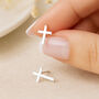 Sterling Silver Cross Stud Earrings – 9mm X 7mm, thumbnail 1 of 6