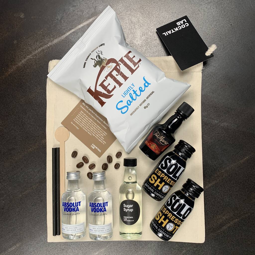 Espresso Martini Cocktail Kit And Crisps Gift Bag By Cocktail Lab