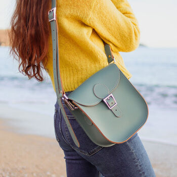 Medium Leather Satchel Shoulder Bag In Stormy Sea Grey, 4 of 6
