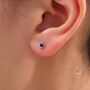 Sterling Silver Tiny Sapphire Blue Cz Bezel Screw Back Earrings, thumbnail 5 of 12