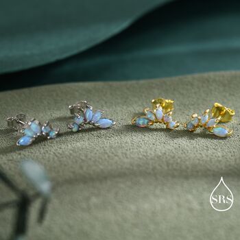 Sterling Silver Blue Opal Marquise Cluster Stud Earrings, 7 of 12