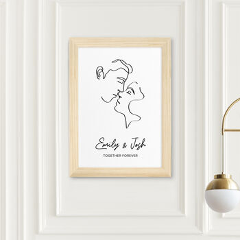 Personalised Romantic Line Art Kissing Couple Print, 10 of 11