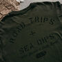 Womens 'Road Trips + Sea Dips' Olive Long Sleeve Top, thumbnail 4 of 8