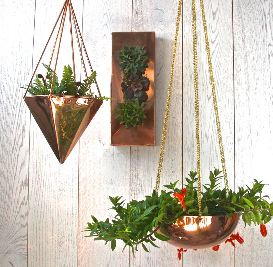 copper geometric hanging planter by london garden trading 