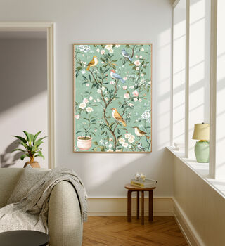Set Of Two Chinoiserie Green Floral Bird Art Prints, 3 of 4