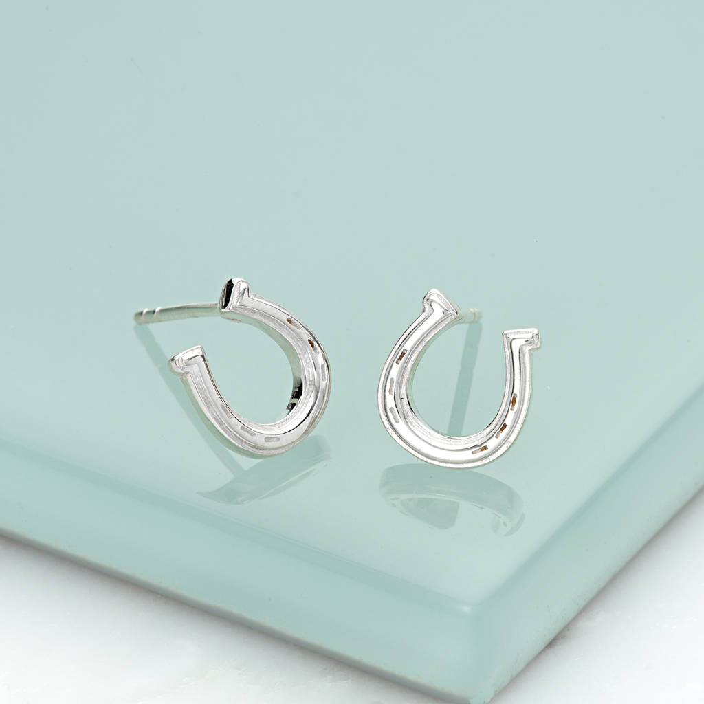 Silver Lucky Horseshoe Stud Earrings By Lily Charmed Silver Lucky Horseshoe Stud Earrings