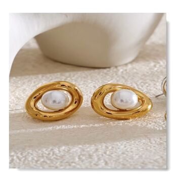 Monaco D’or Pearl Gold Curve Cream Ball Stud Earrings, 4 of 4