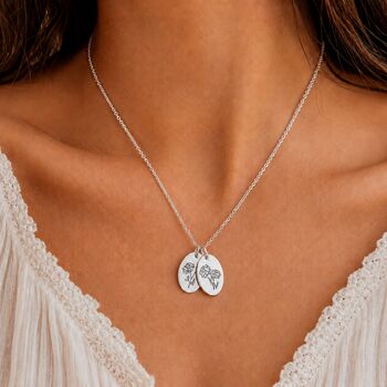 Personalised Oval Pendant Birth Flower With Engrave, 4 of 8