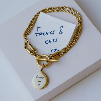 Personalised Handwriting T Bar Bracelet With Rope Chain, 4 of 5