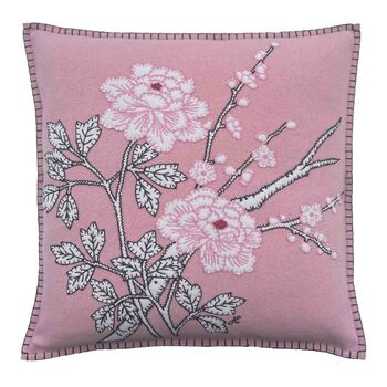Hand Embroidered Peony Cushion In Pure Wool, 2 of 3