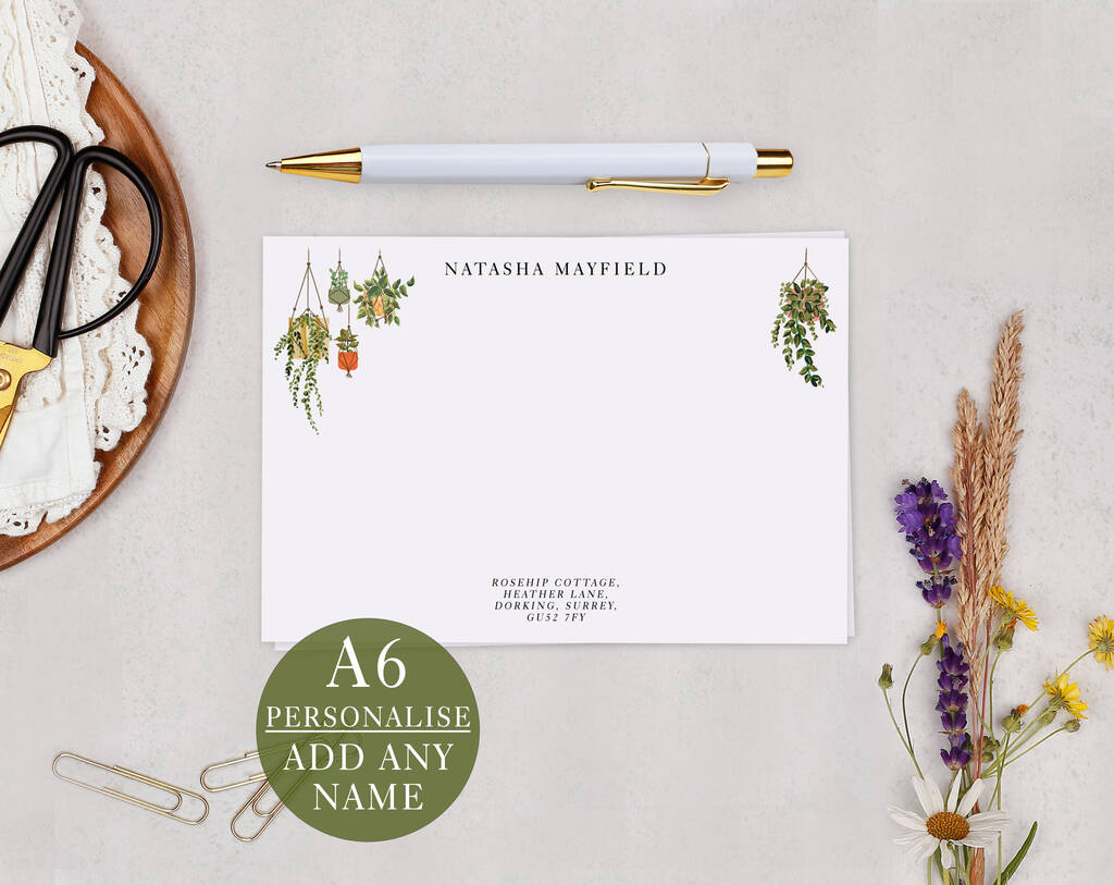 House Plants Personalised Address Note Cards A6 Notecard Set, 1 of 6