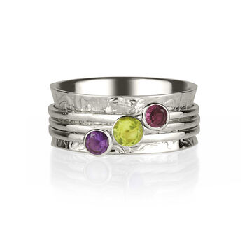 Holi Prosperity Amethyst, Peridot Sterling Silver Spinning Ring, 7 of 12