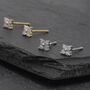 Sterling Silver Very Tiny Hydrangea Flower Stud Earrings With Sparkly Cz Crystals, thumbnail 6 of 12