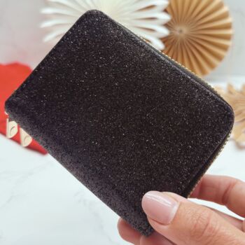 Black Glitter Purse, Festive Socks And Chocolate Christmas Gift For Her With Optional Christmas Tree Candle, 2 of 9