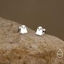 Little Cute Ghost Internally Threaded Flat Back Earrings In Sterling Silver, thumbnail 5 of 11