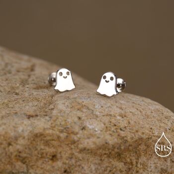 Little Cute Ghost Internally Threaded Flat Back Earrings In Sterling Silver, 5 of 11