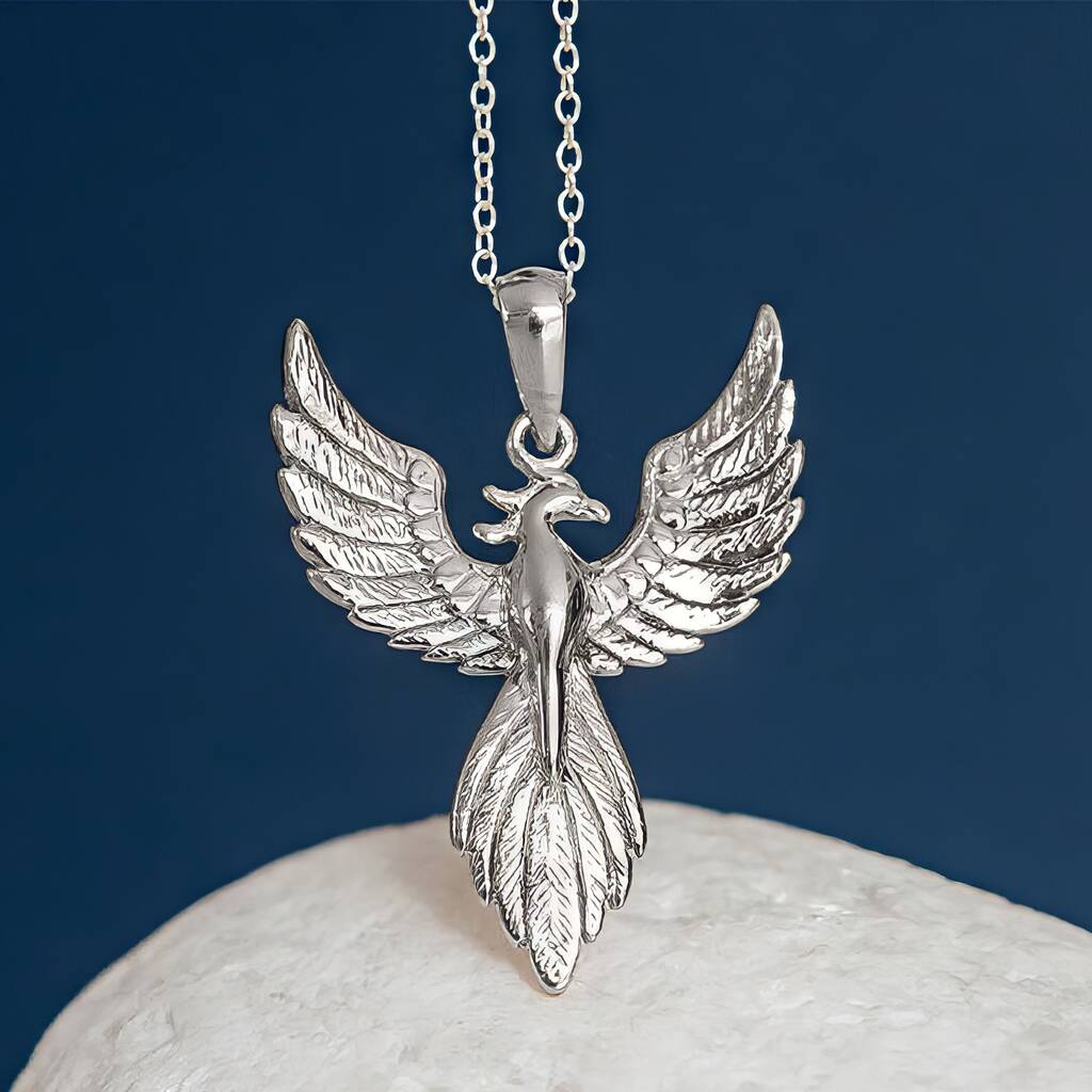 TOUPOP – Collana In Argento 925 Con Ciondolo Fenice E Cristalli – Placcata Oro Bianco – Catena Regolabile 45+5 Cm – Blu