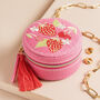 Embroidered Strawberry Round Travel Jewellery Case In Pink, thumbnail 1 of 3