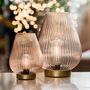 Cordless Blush Pink Glass Fluted Ribbed Battery Lamp, thumbnail 1 of 7