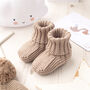 Toffee Moon Pale Blue Knitted Baby Booties, thumbnail 6 of 12