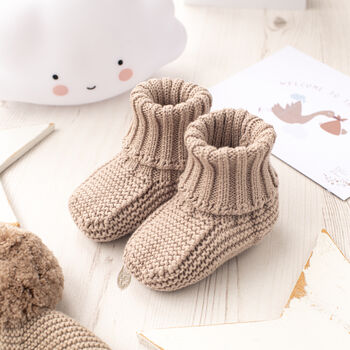 Toffee Moon Pale Blue Knitted Baby Booties, 6 of 12