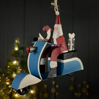 Santa On A Sixties Scooter Hanging Christmas Decoration, 4 of 4