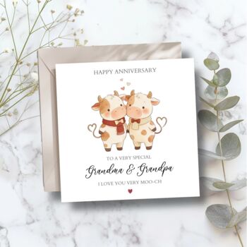 Grandma And Grandpa Anniversary Card, Wedding Anniversary Cow Card, 2 of 3