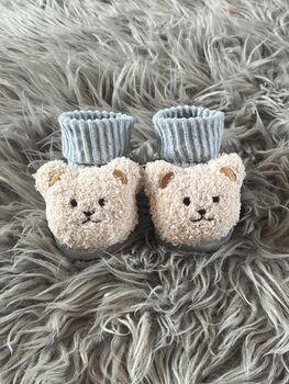 Taupe Ribbed Teddy Bear Baby Socks, 3 of 7