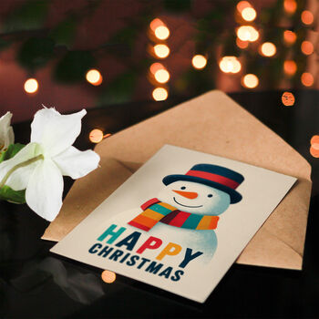 Cute Snowman With Colourful Scarf And Hat Christmas Card, 4 of 6